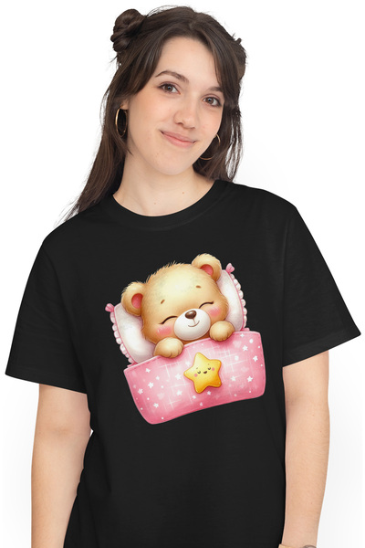 StoryGift Romania Tricou Femei cu o ursoaica vesela care doarme, ilustratie, ...