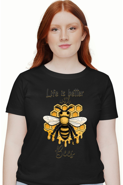 StoryGift Romania Tricou Femei cu albina cu mesajul "Life is better with bees...