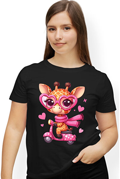 StoryGift Romania Tricou Femei cu o girafa care se plimba cu scuterul, ilustr...