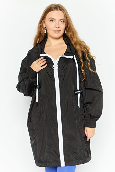 Diesel جاكيت نسائي سادة بغطاء رأس واقٍ من الرياح، أسود