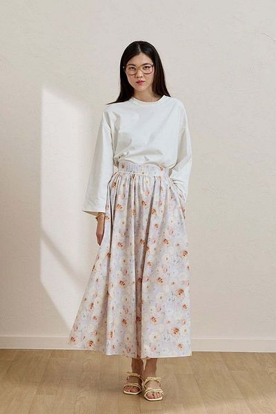 Ceylan Otantik Brown Rose Pattern Balloon Skirt