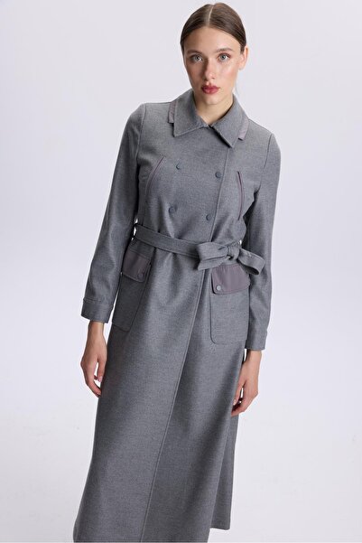 Zühre Shirt Collar Pocket Detailed Gray Topcoat 13579