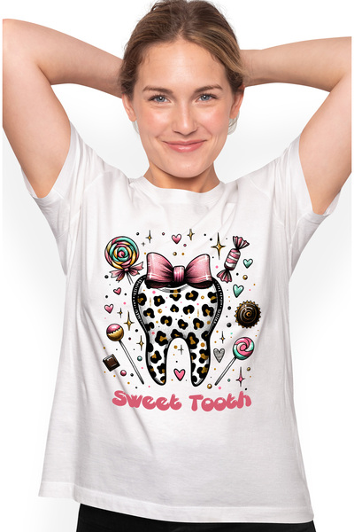StoryGift Romania Tricou Femei cu mesajul "Sweet tooth", profesie, ilustratie...