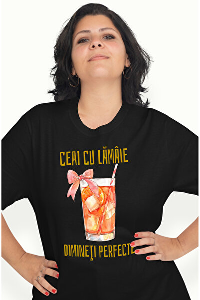 StoryGift Romania Tricou Femei ceai cu lamaie dimineti perfecte pahar cu pai ...