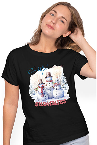 StoryGift Romania Tricou Femei cu oameni de zapada cu mesajul "Chillin' with ...