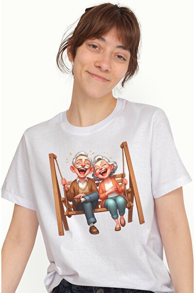 StoryGift Romania Tricou Femei cu o bunicuta si un bunic, se simt bine, ilustratie, rad de nu mai WHT_S