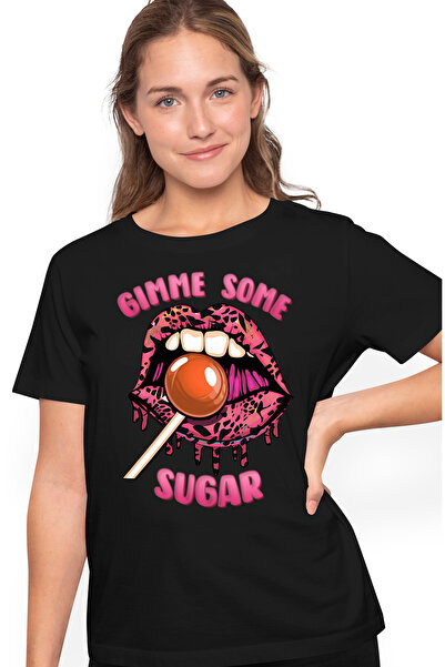 StoryGift Romania Tricou Femei cu gura si cu o acadea cu mesajul "Gimme some ...