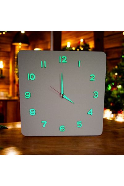 Bahat Phosphorescent 3D Relief Numeral Wooden Without Glass 30*30 cm Square White Wall Clock