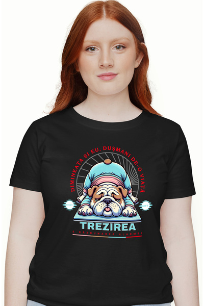 StoryGift Romania Tricou Femei dimineata si eu= dusmani caine facand yoga tre...