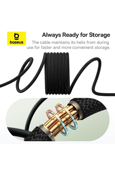 Baseus كابل Baseus Tungsten Gold المغناطيسي من النوع C إلى النوع C، 100 واط PD، شحن سريع 5 أمبير، مضفر، 1 متر - أسود