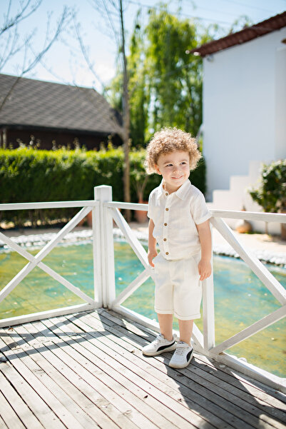 Kuarks Summer Baby Boy and Children's Bottom Top Set 100% Cotton Linen Shirt and Canvas Shorts 1-4 Years Old