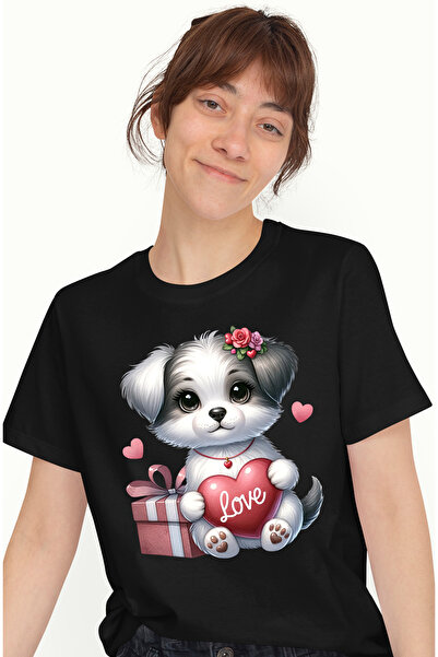 StoryGift Romania Tricou Femei cu un catelus care tine o inimioara pe care sc...