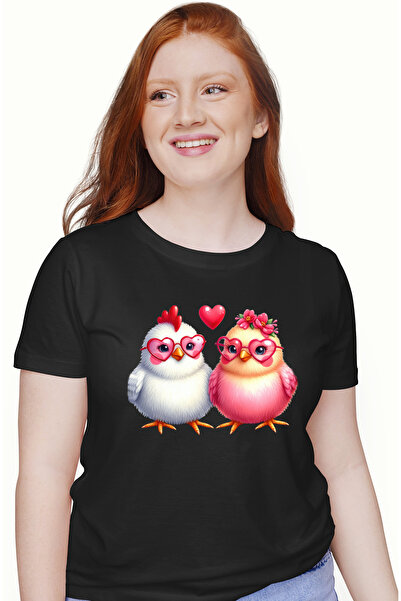 StoryGift Romania Tricou Femei cu 2 puisori de gaina, ilustratie, ochelari in...