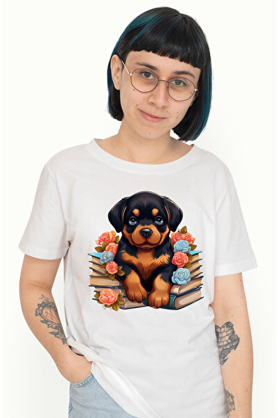 StoryGift Romania Tricou Femei cu un catelus Rottweiler care sta pe niste car...