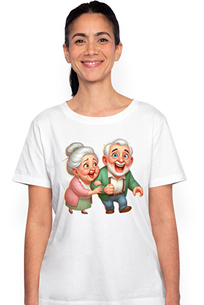 StoryGift Romania Tricou Femei cu o bunicuta si un bunic, ilustratie, rad de ...