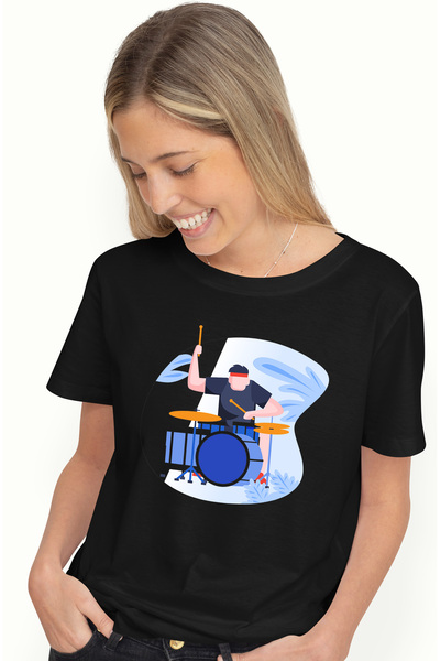 StoryGift Romania Tricou Femei Cu Tobosar, Tobe, Bete, Muzica, Multicolor cu imprimeu pe Fata, 10 BLK_XS