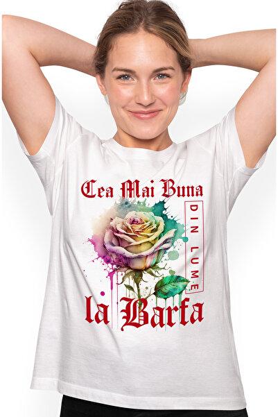 StoryGift Romania Tricou Femei Cu Textul Cea Mai Buna la Barfa, Din Lume, Flo...
