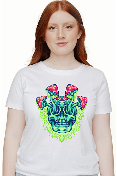 StoryGift Romania Tricou Femei Cu Craniu, Ciuperci, Ilustratie Abstracta, Tox...