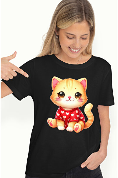 StoryGift Romania Tricou Femei cu o pisicuta vesela care poarta o bluza cu in...