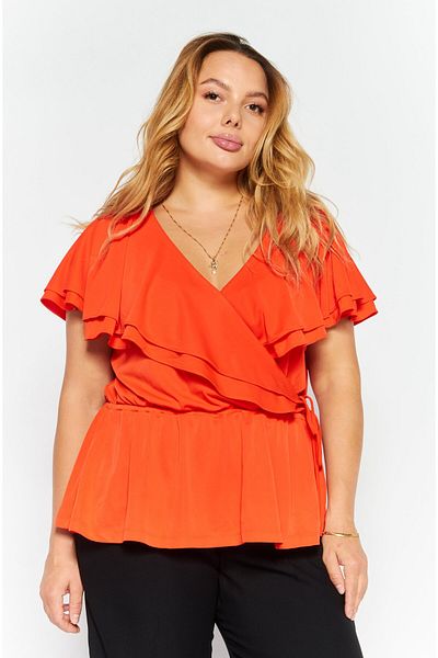 Ralph Lauren Women Cowl Neckline Short Sleeves Plain Top, Tangerine