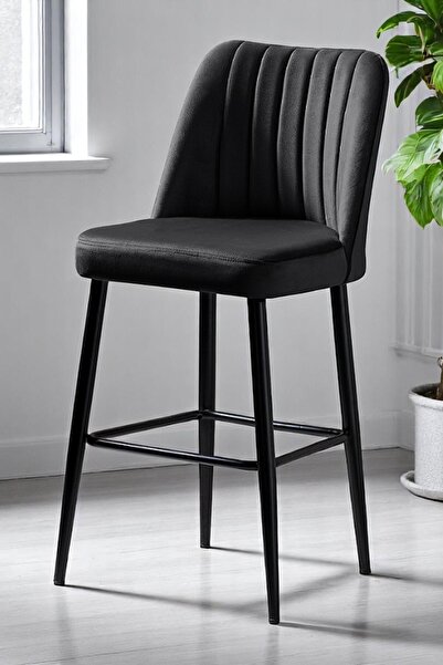 MYMASSA Ada Bar Sandalye - Babyface Antrasit Kumaş - Metal Siyah Ayak - Mutfak Sandalyesi - Bar Sandalyesi