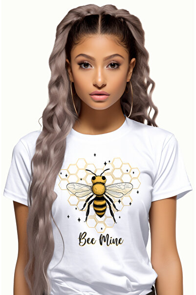 StoryGift Romania Tricou Femei cu albina cu mesajul "Bee Mine", al meu, a mea...