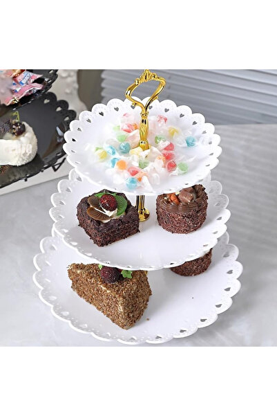 PUFO Cookies 3-tier fruit bowl, for cakes, fruit, appetizers, 34 x 27 cm, white