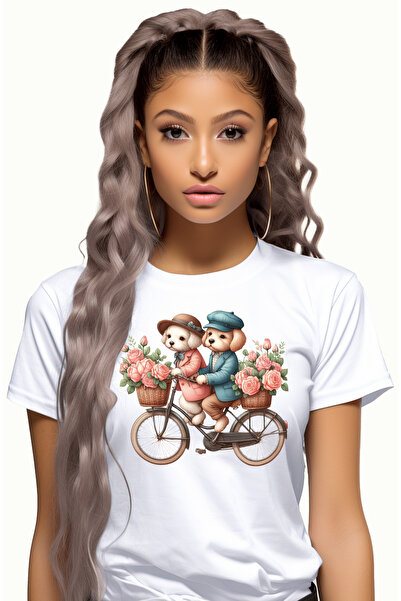 StoryGift Romania Tricou Femei cu 2 catei care se plimba cu bicicleta, ilustr...