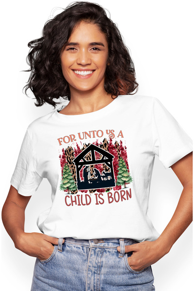 StoryGift Romania Tricou Femei cu scena Nasterii Domnului cu mesajul "For Unt...