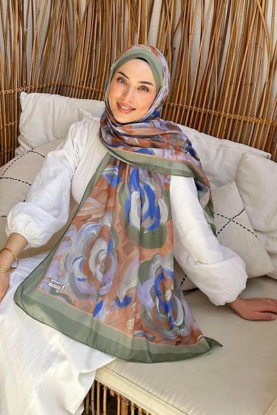 lamelif Flower Pattern Cotton Shawl Khaki