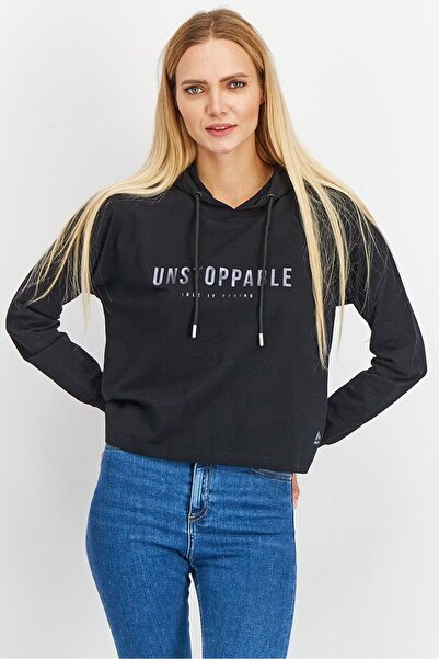 RBX Women Hood With Drawstring Textured Sweatshirt, Black