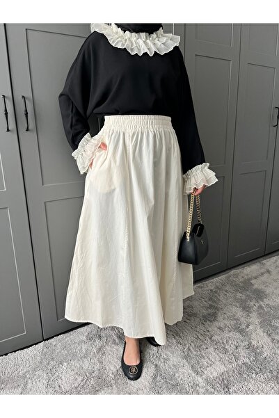 MY QILAM NUMĂRUL 10 MODĂ FEMEIE CREMA BUNĂ ELASTICĂ Buzunare POPLIN FUSTA evazată 10NMR180