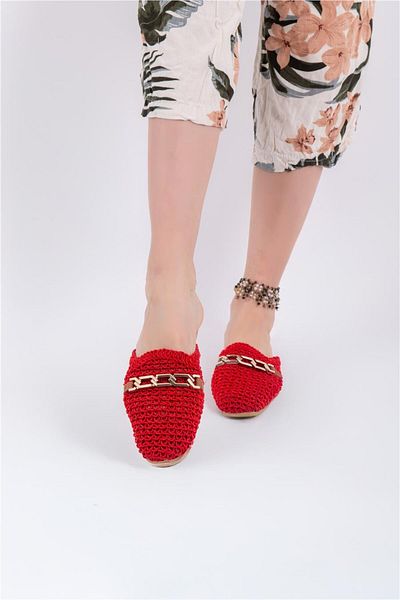 lovitto Buckle Detailed Knitwear Women's Slippers
