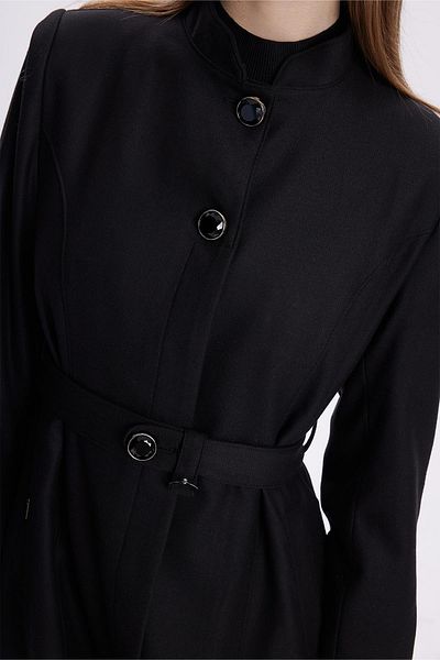 Zühre Judge Collar Belt Detailed Black Overcoat 13675