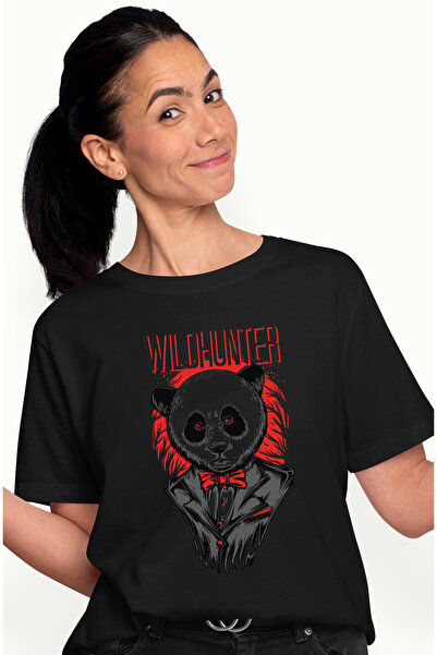 StoryGift Romania Tricou Femei Cu Portret Urs Panda In Costum Cu apion Rosu, Desene Anime, Text In BLK_S