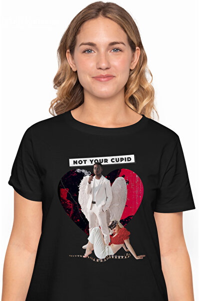 StoryGift Romania Tricou Femei Not Your Cupidon cu imprimeu pe Fata, 100% Bumbac, Negru, M BLK_M