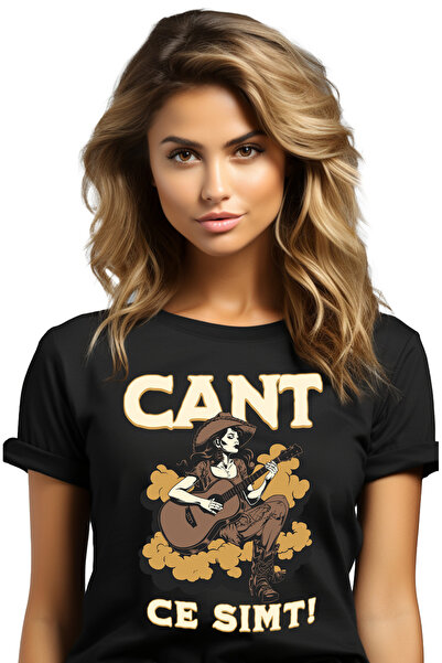 StoryGift Romania Tricou Femei Fata Stil Cowboy Cu Chitara Text Cant Ce simt!...