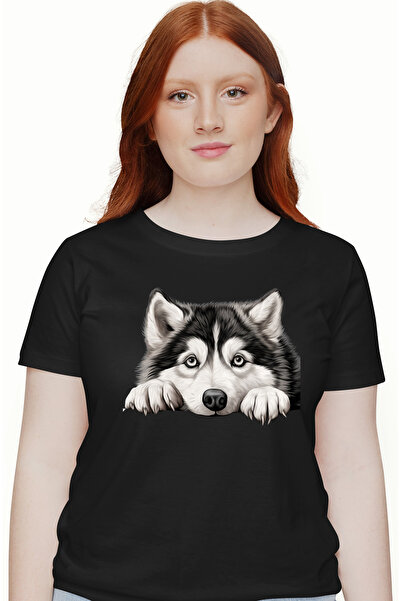 StoryGift Romania Tricou Femei cu un caine Husky putin speriat, ilustratie, a...