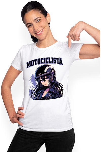 StoryGift Romania Tricou Femei Fata stil anime cu casca iubitoare de viteza text Motociclista cu i WHT_S
