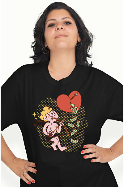 StoryGift Romania Tricou Femei Cu Cupidon, Inima Rupta Franta Din Cauza Banil...