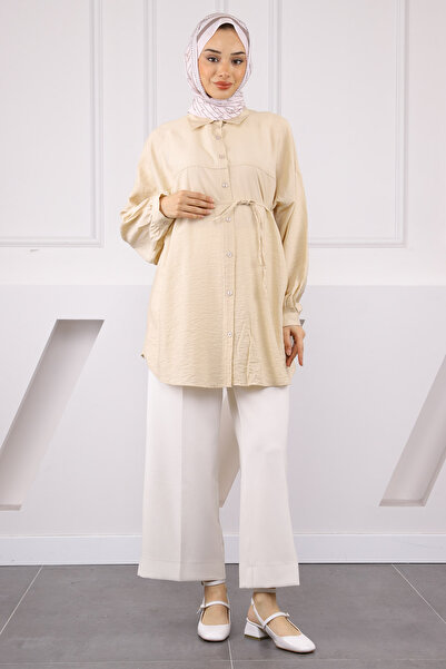 İmajButik Μπεζ χιτώνα με σχοινί μέσης