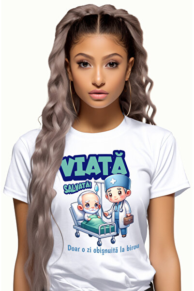 StoryGift Romania Tricou Femei Barbat Doctor Cu Batran Pacient Text Viata Salvata Doar O zi Obisnu WHT_XL