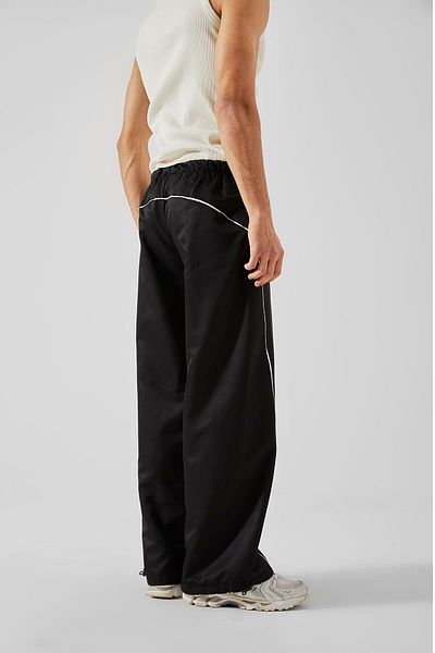 Flaw Wear Adjustable Leg Piping Detail Black Parachute Trousers