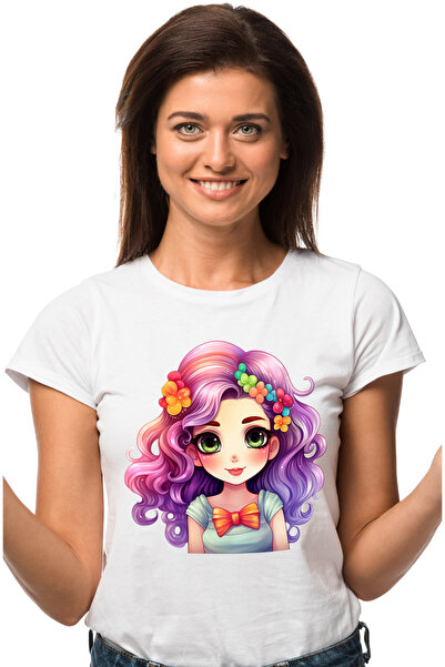 StoryGift Romania Tricou Femei cu o fetita, ilustratie, mov, funda, floricele...