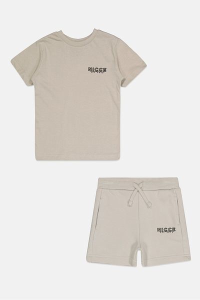 Nicce Toddlers Boy 2 Pieces Brand Logo T-shirt And Short Set, Light Grey