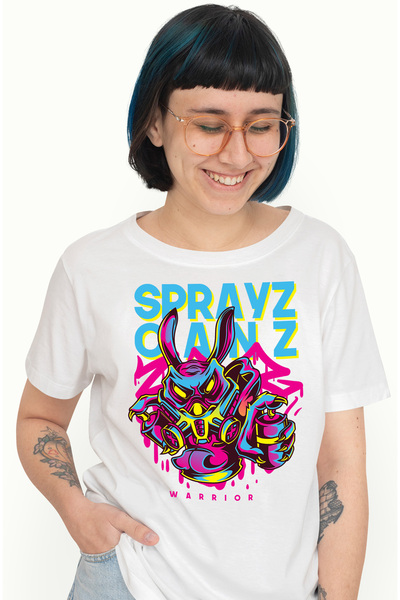 StoryGift Romania Tricou Femei Cu Iepure Cu Masca Pentru gaz, Text In Engleza Sprayz Oanz, Arta St WHT_S