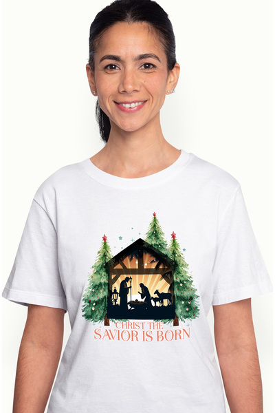StoryGift Romania Tricou Femei cu scena Nasterii Domnului cu mesajul "Christ,...