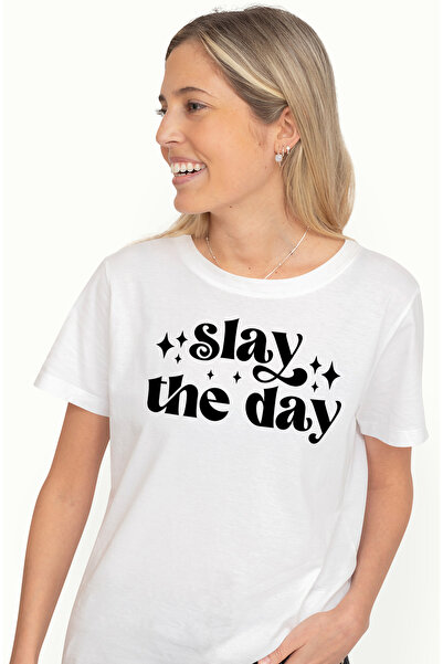 StoryGift Romania Tricou Femei cu mesajul "Slay the day" - ucide ziua fa ceva...