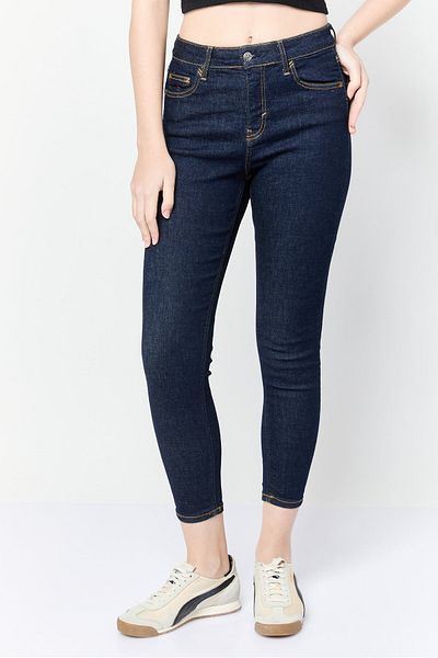 Esprit Women Skinny Fit High Rise Straight Leg No Stretch Jeans, Navy