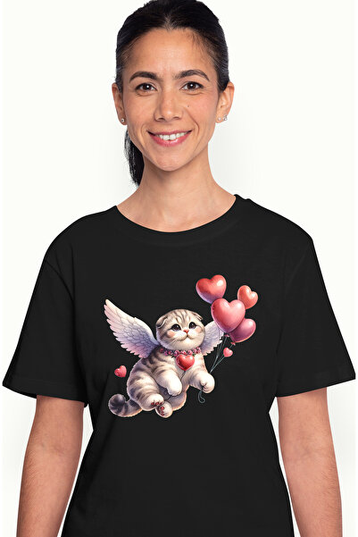 StoryGift Romania Tricou Femei cu o pisicuta cu aripi albe care zboara, ilust...